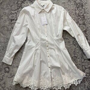 New With Tags - Kimiko Lace Detail Long Sleeve Cotton Mini Shirtdress